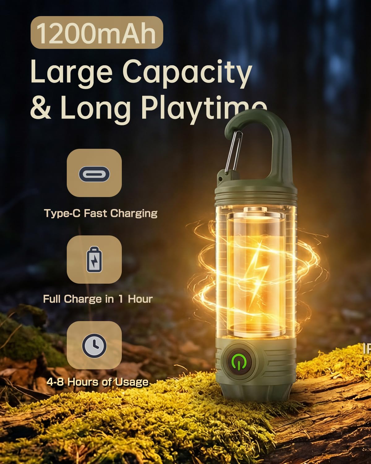 Lanterna, lanterna da campeggio a LED, da appendere, verde chiaro con Sos e 3 modalità, alimentata a batteria, luci sospese portatili per emergenza, interruzioni di corrente, uragano, all'aperto, uso