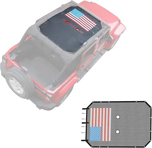 Miniatura 2 de RT-TCZ Parasol para Wrangler JK de malla superior para Jeep Wrangler JK JKU 4 puertas 2007-2017 bandera estadounidense negra y roja