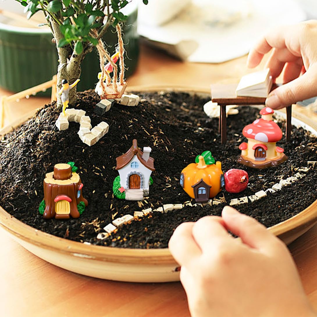 Koonafy 4 PCS Mini Miniature Fairy Houses, Little House Figurine - Image 4