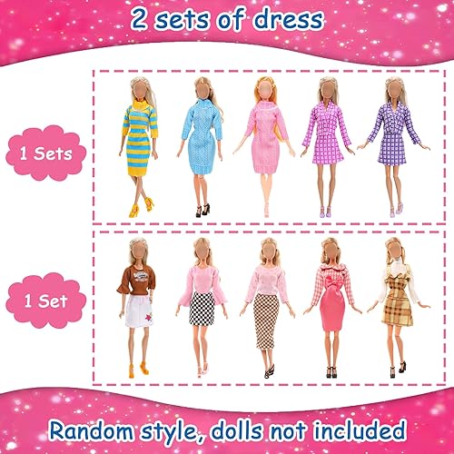 Miniatura 6 de 32 juegos de ropa de muñeca y accesorios para muñeca de 11.5 pulgadas, incluye 2 pijamas, 5 vestidos de moda, 3 tops, 3 pantalones, 10 zapatos y