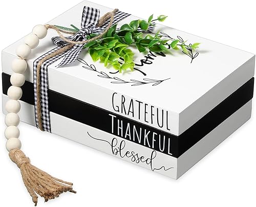 Miniatura 13 de Capoda 3 piezas de libros decorativos para decoración del hogar, libros falsos apilados estilo granja, decoración rústica de mesa de madera con