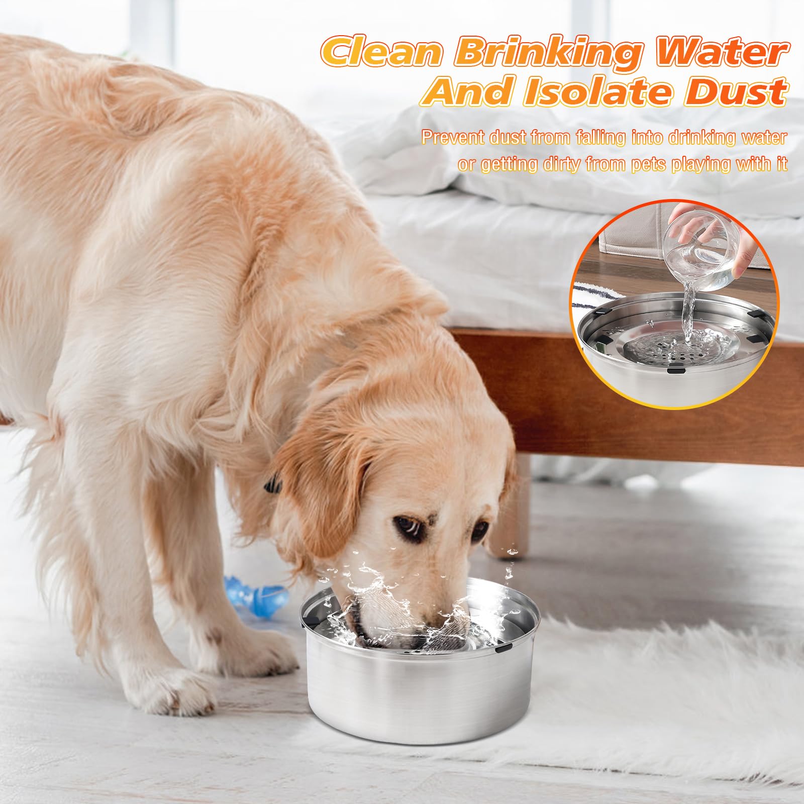 Amexo Gamelle d'eau Anti Éclaboussures pour Chiens, Gamelle d'eau Anti Déversement pour Chien en Acier INOX 304, Bol d'eau Antidérapant pour Animaux de Compagnie (3L)