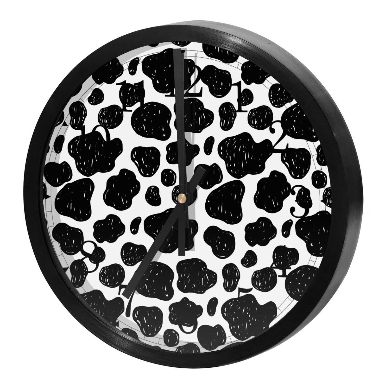 Horloge murale silencieuse à quartz ronde effet peau de vache pour bureau et cuisine