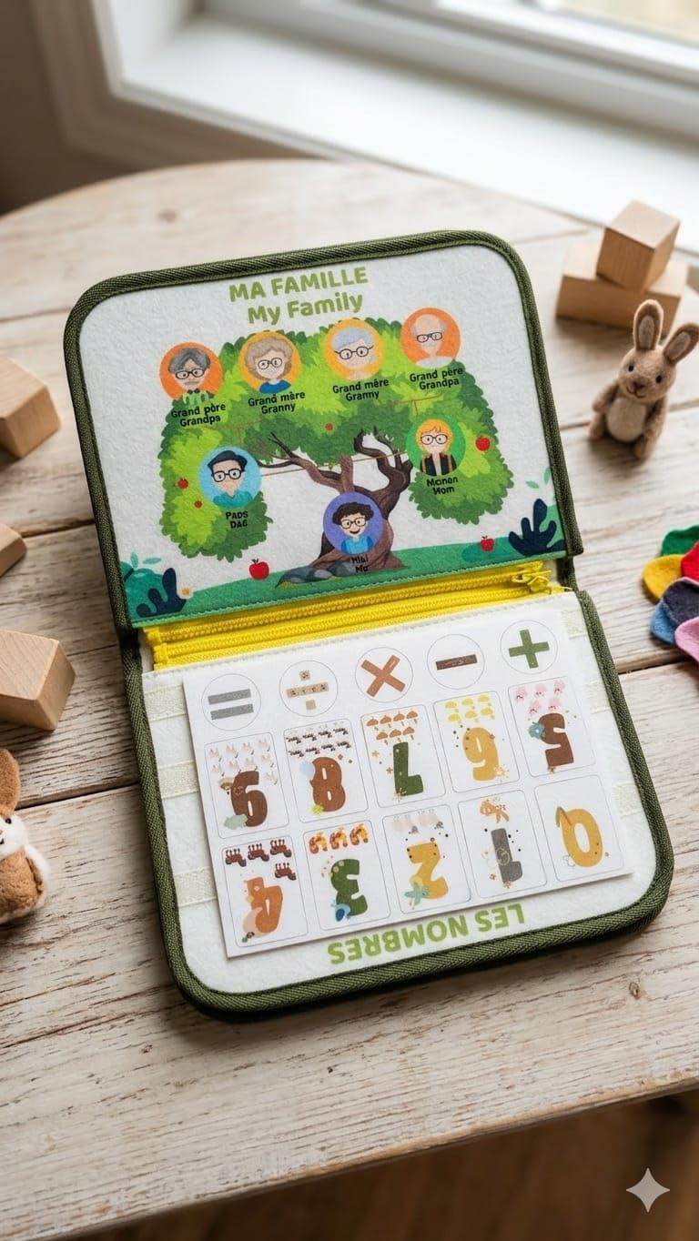 Générique Jouet Éducatif Montessori 9-en-1 – Busy Board Bilingue Français/Anglais, Développement Sensoriel, Motricité Fine & Apprentissage Ludique pour Enfants de 1 à 5 Ans