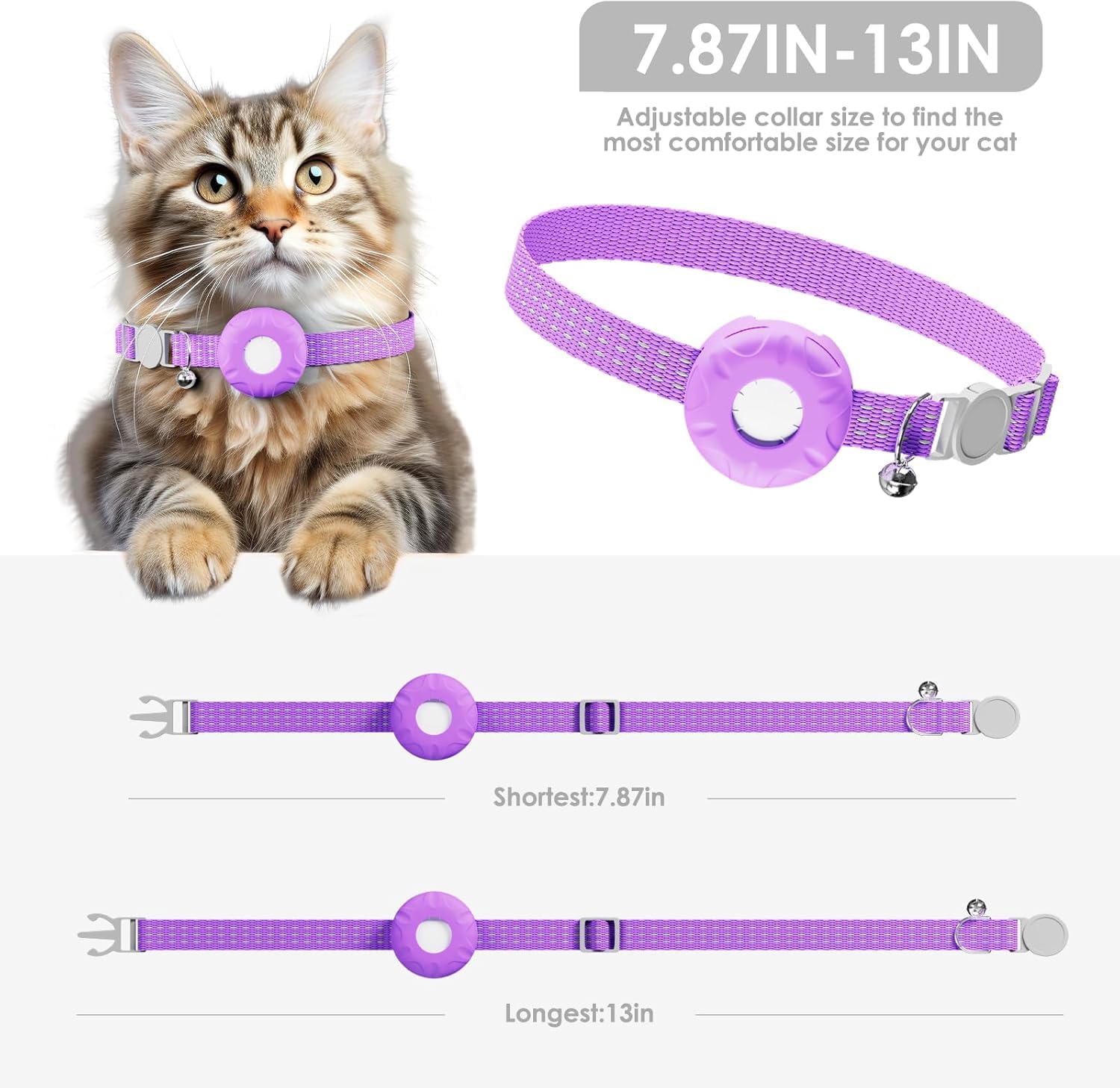Localizzatore GPS per gatti, con collare e supporto, dispositivo di localizzazione GPS per gatti, impermeabile, senza canone mensile, funziona con Apple Find My (solo iOS) (viola)