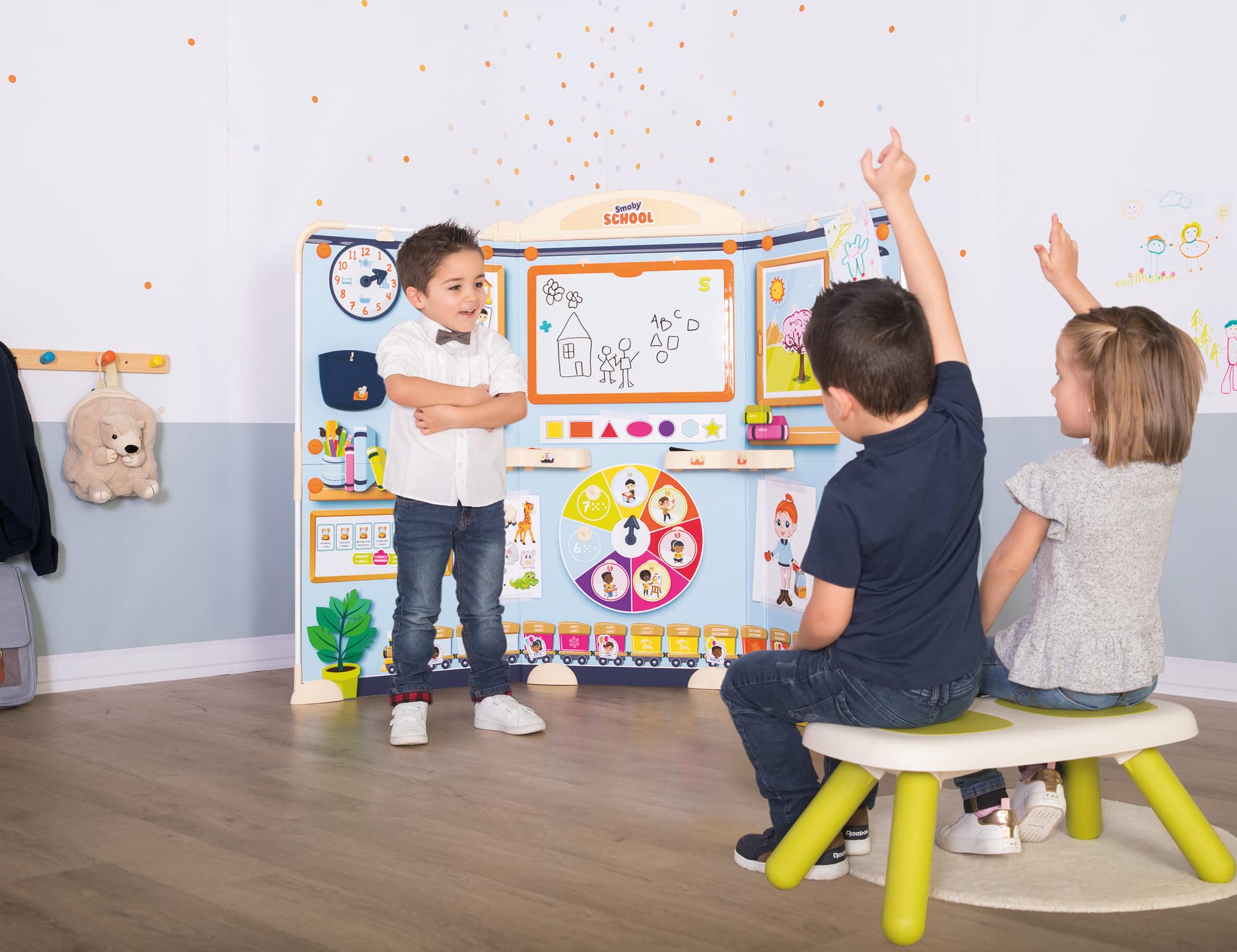 Smoby - School - Salle de Classe - Ecole/Maitresse - Ardoise Double Face Blanche Magnétique + Craie - 80 Accessoires Inclus - A Partir de 3 Ans - Fabrication Française
