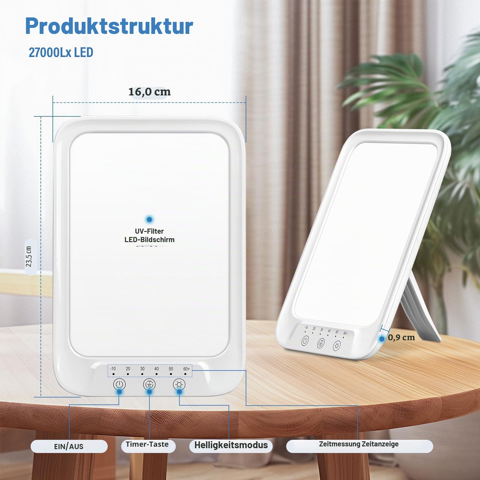 NIKYJM Tageslichtlampe 25000 Lux, Lichttherapielampe mit 3 Farbtemperaturen, 10 Helligkeitsstufen und 6 Timer, UV-freie LED Lichttherapielampe Tageslicht, Touch-Control Sonnenlicht Lampe, Weiß