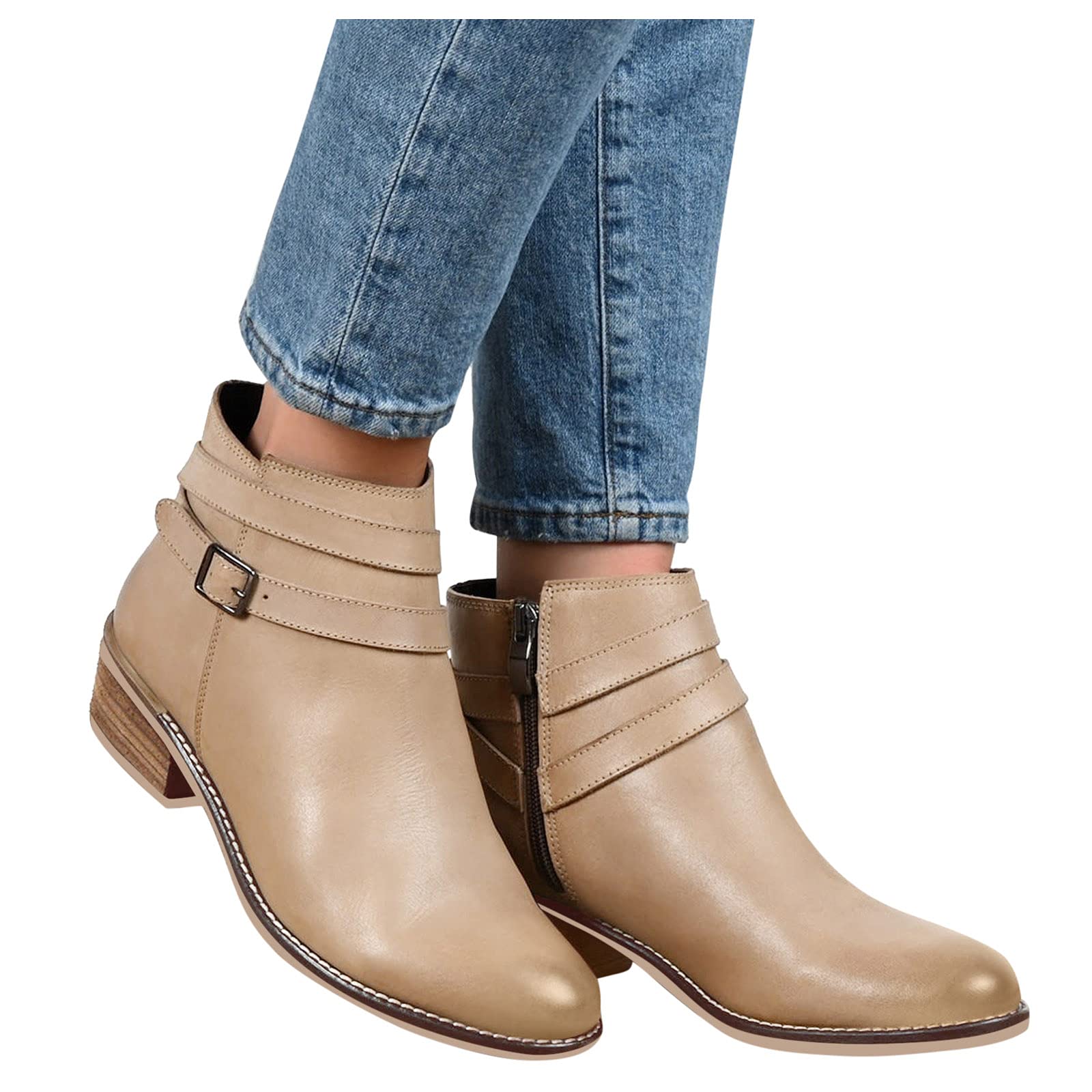 Stivaletti Lacci Pelle Tacchi Rotondi con Punta Corta Scarpe con Cerniera Stivaletti Stivali da Donna Antiscivolo in Tinta Unita Scarpe Pelliccia