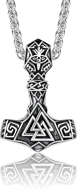 JeryWe Mjolnir Necklace Stainless Steel Viking Jewellery for Men Women Mjolnir Pendant Necklace Viking Hammer Necklace Vintage Thor Miljonir Necklace 24"
