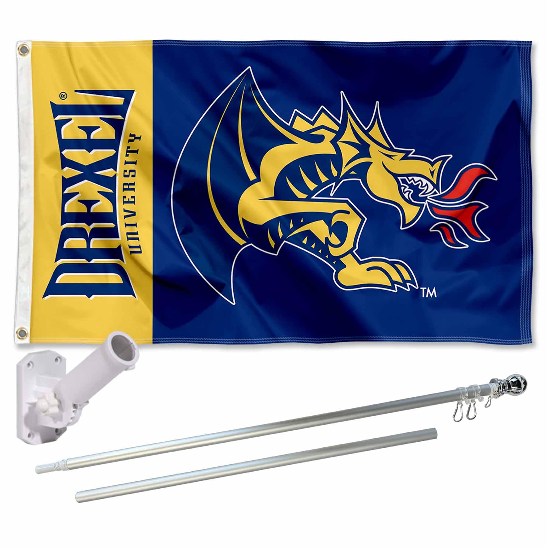 Drexel Dragons 2x3 Foot Flag - College Team Banner, Double Sided Polyester With Grommets - View #9