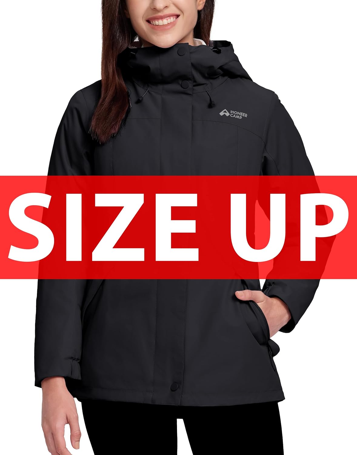 Pioneer Camp Womens Winter Insulated Puffer Jacket Lightweight Hooded Water Resistant Windproof Coat, Black, XXL - Image 2