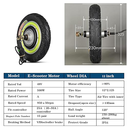 Miniatura 3 de 12 inch Electric Scooter Hub Motor Wheel 48V 500W Wheel Motor Brushless Gearless Hub Motor E Scooter Conversion Kits 30H Magnet (12inch 48V500W)