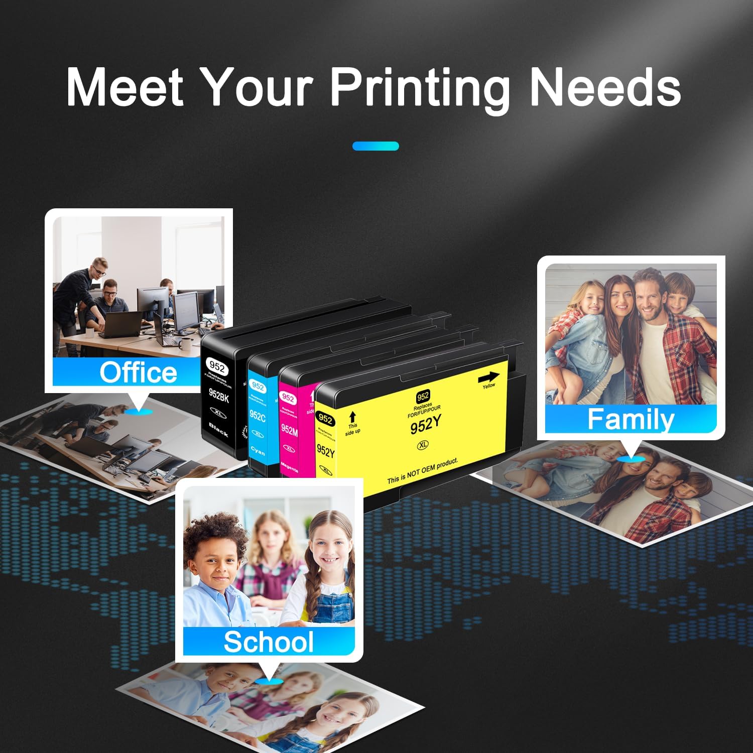 952XL Ink Cartridges Replacement for HP 952 XL 952 Work for OfficeJet Pro 8710 7740 8715 8720 8740 8702 8725 8210 7720 8730 8216 8700 Printer (Black, Cyan, Magenta, Yellow)