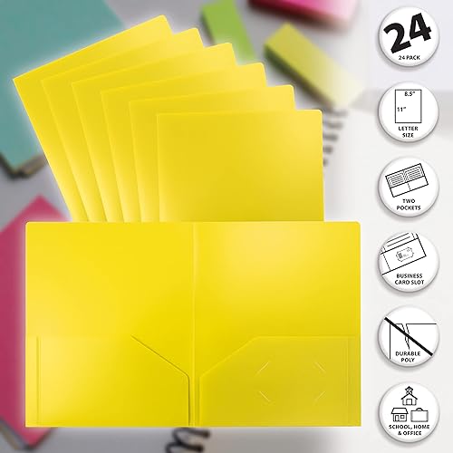 Miniatura 9 de Better Office Products Carpetas de plástico pesado con 2 bolsillos, carpetas de polietileno tamaño carta, paquete de 24 (naranja)