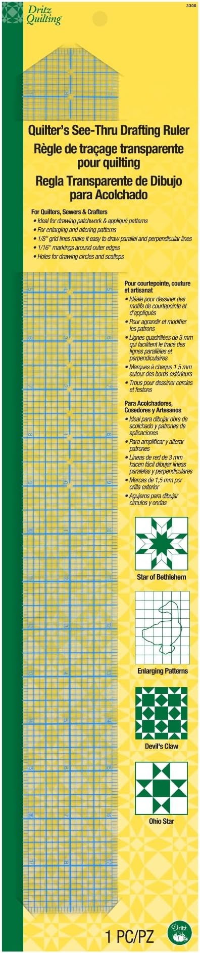 Dritz 3300 Quilter's See-Thru Drafting Ruler, 2 x 18-Inch
