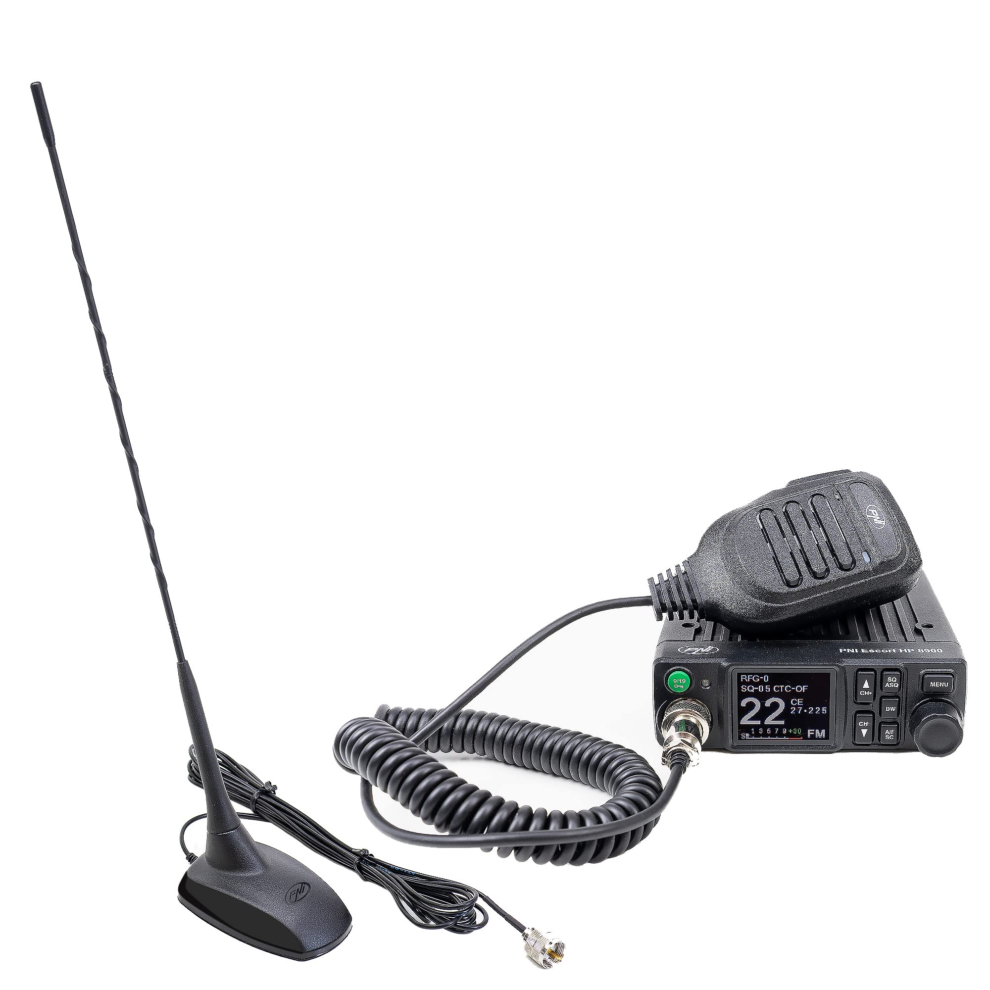 PNI Escort HP 8900 ASQ CB Radio, 12-24V + Extra 48 Antenna with Magnetic Base, 12V / 24V Power, RF Gain, Roger Beep, CTCSS-DCS, Dual Watch