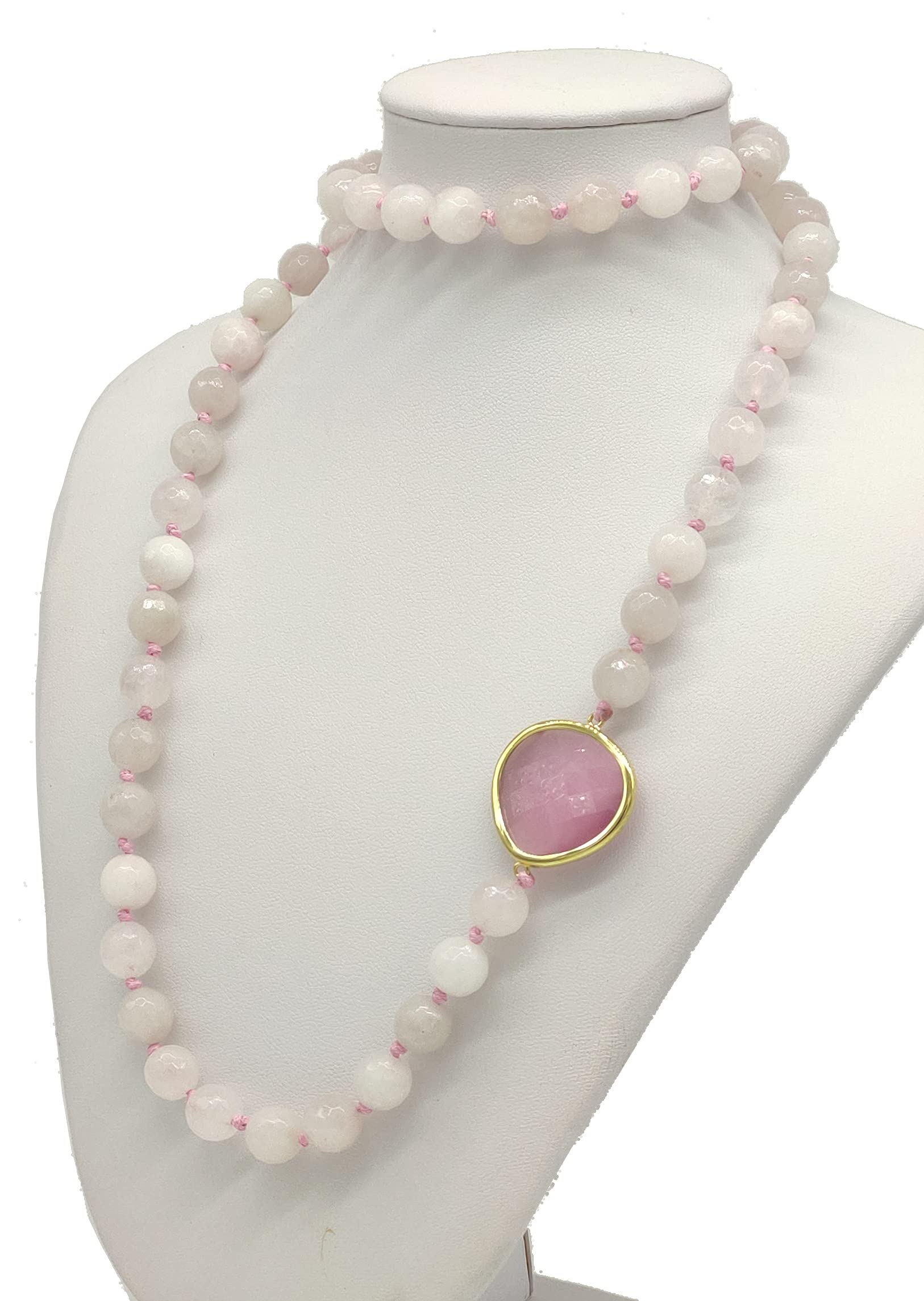 Generico Collana Donna artigianale in Quarzo Rosa, Pietra Naturale, Fatta a Mano, Senza Chiusura