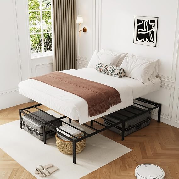 Bed Frame, Metal Platform Bed Frame No Box Spring Needed, Bed with Heavy Duty Strong Support Slats, Noise Free, Easy to Assembly, Under Bed Storage (16 Inch, Queen)