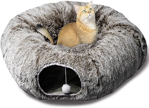Vista 62 de AUOON Cama de túnel para gatos con alfombrilla central, juguetes de tubo grande, material de felpa suave, forma de luna llena para gatitos, gatos