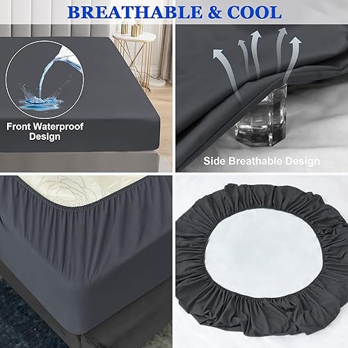 Miniatura 5 de Sufdari Protector de Colchón Twin, Protector de Colchón Impermeable, Funda de Colchón Estilo Sábana Ajustable con Bolsillo Profundo de 18", Lavable