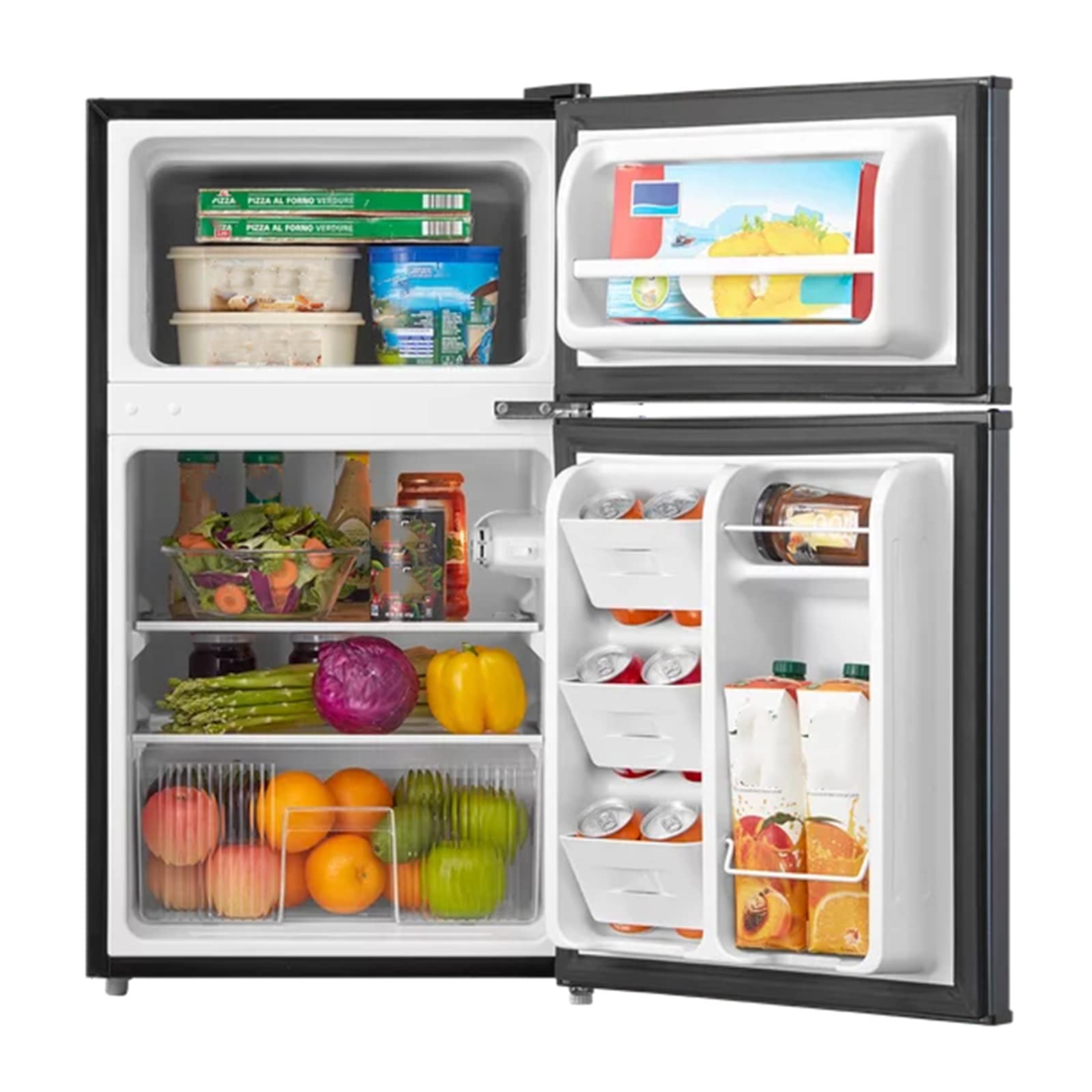 2 Door Mini Fridge, 3.2 Cu Ft Compact Refrigerator With Freezer For Dorm Apartment Drinks Snacks Cooling (Stainless Steel) on Fridge.com - View 2