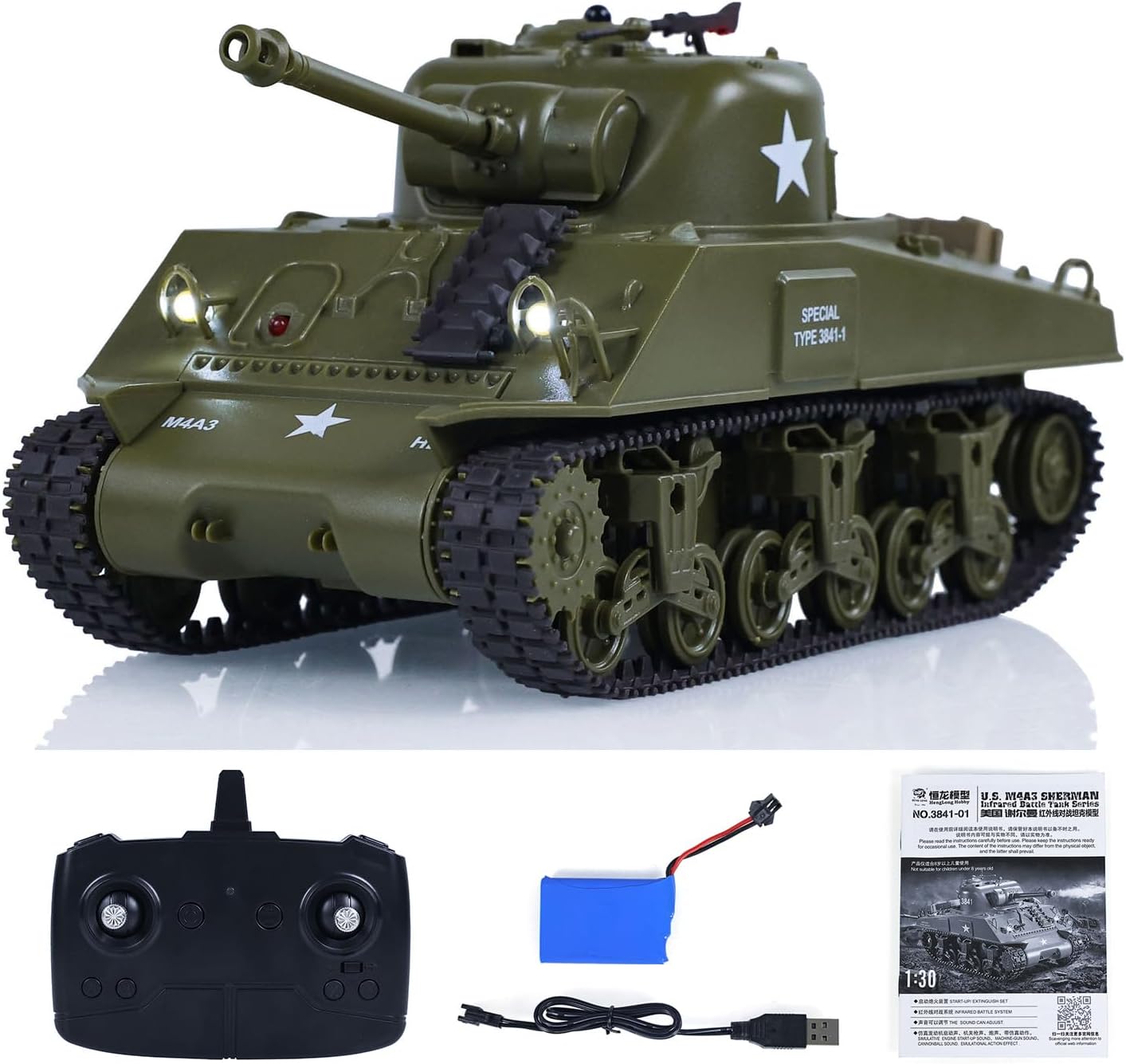 TOUCAN RC HOBBY HengLong RC Battle Tank Sherman M4A3 1/30 Scale 3841 IR Battle Radio Control Tanks Model,US in Stock