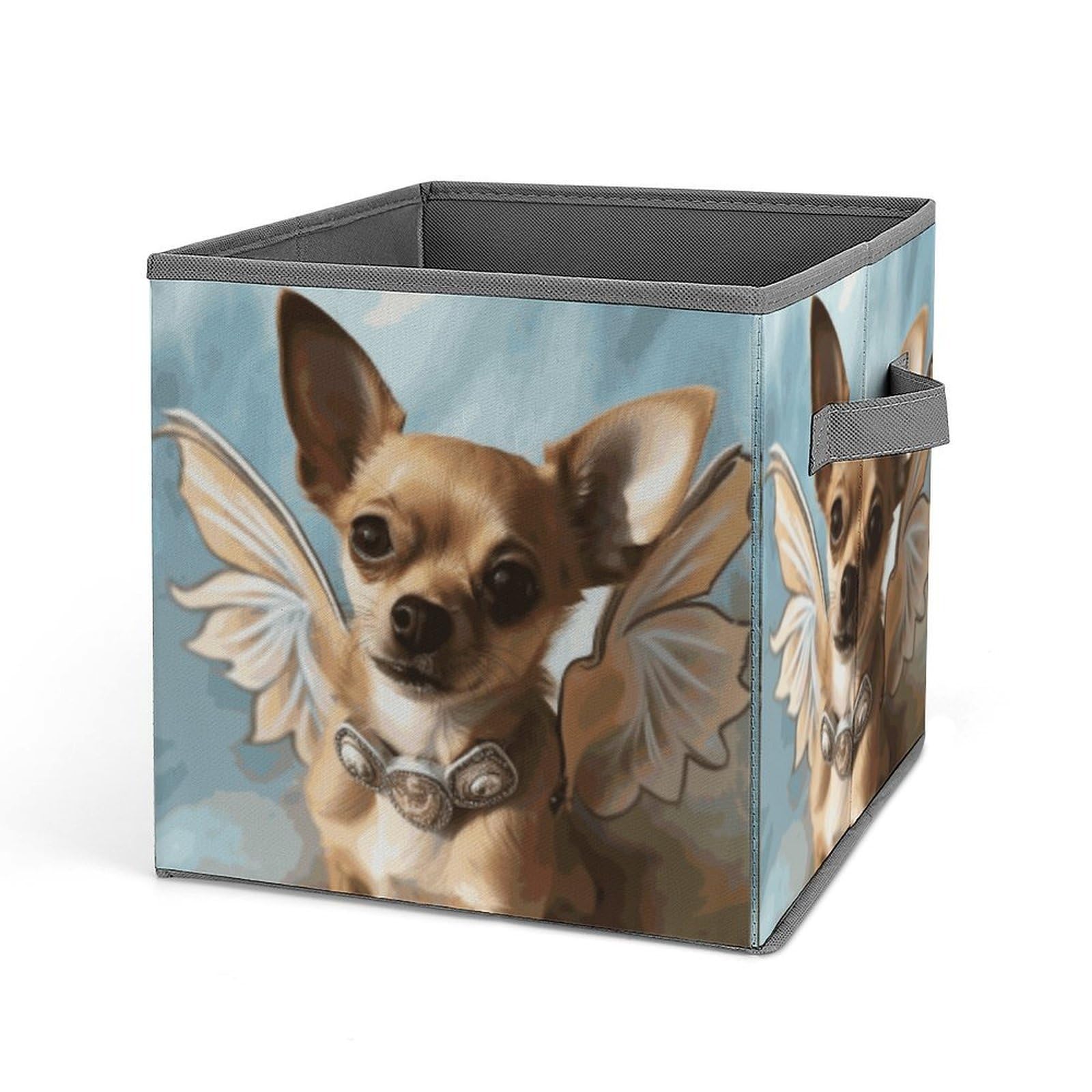 Jtrehy Style Brown Chihuahua Angel Wings Storage Bins Sturdy Large Capacity Folding Sorting Boxes Convenient Stable Storage Box Collapsible Fabric Storages Cubes Organizer With Handles