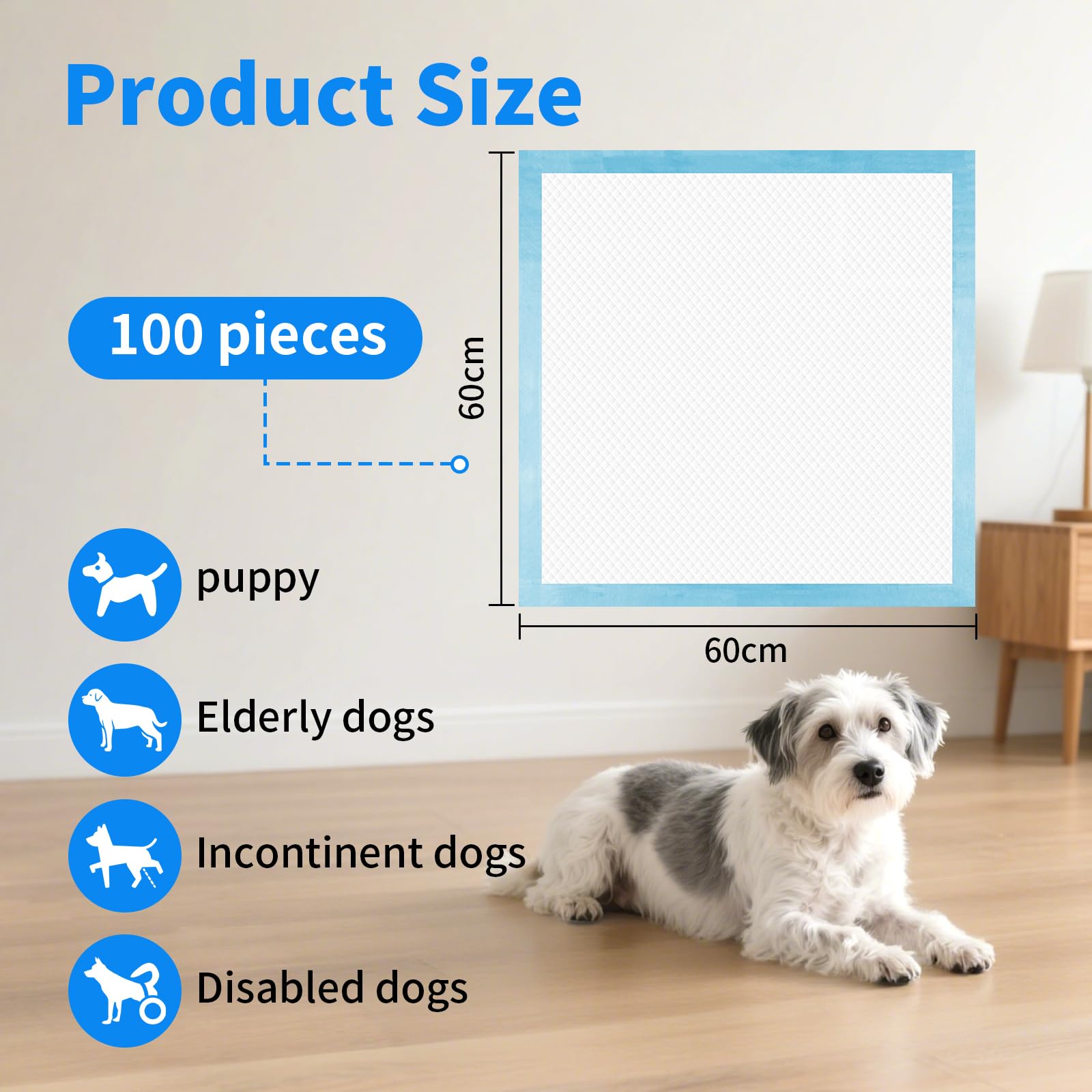 100 Stück Trainingspads für Hunde, 60X60 cm PIPI Matten für Welpen, Unterlagen Baby mit 6 Schichten Leckage Design, Die Oberflächen Schnell Trocknen Können und Haustiere Trainieren