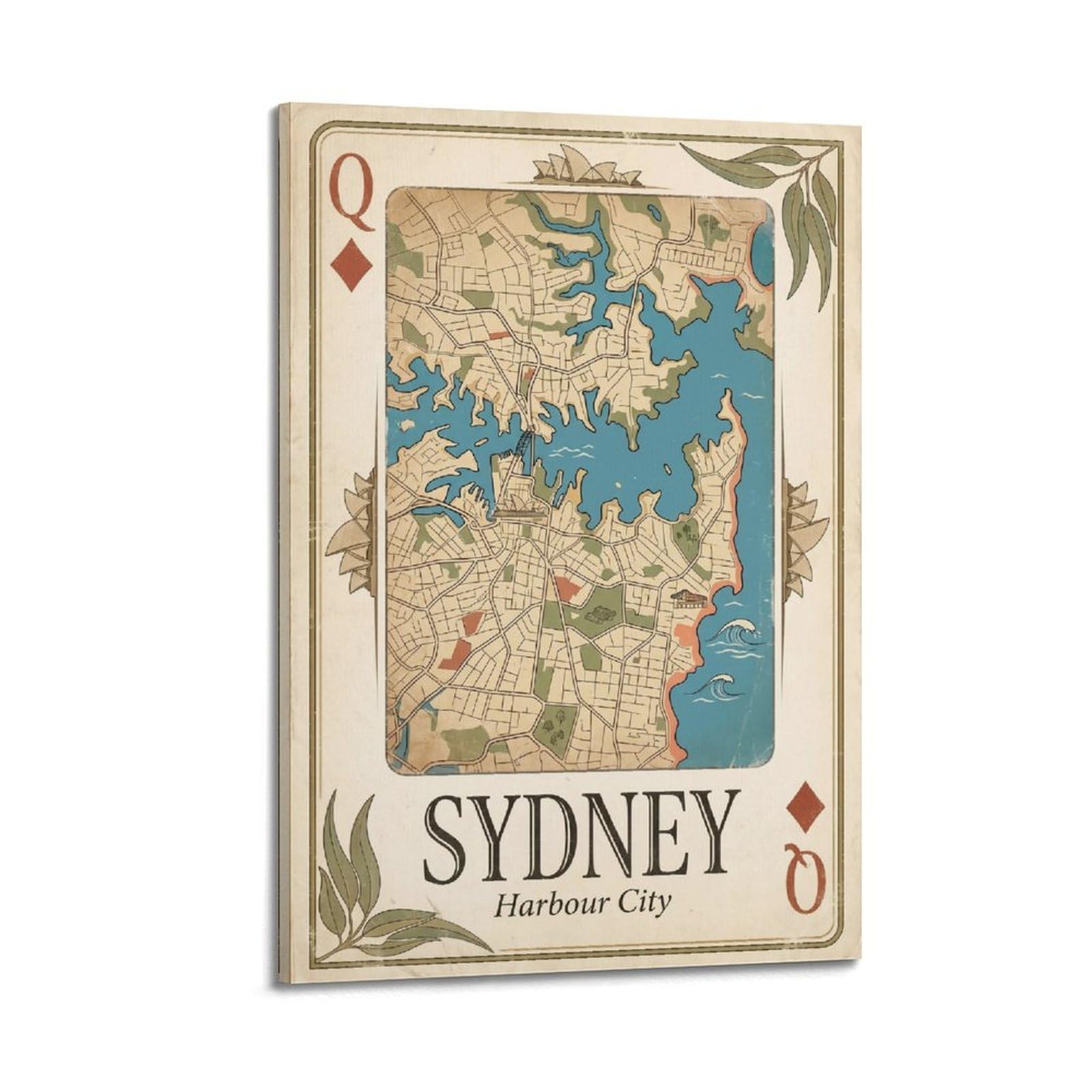 OKNGB Vintage City Map Poster Sydney Harbour City Playing Card Style Decorative Painting Canvas Art Picture 24x36inch(60x90cm)