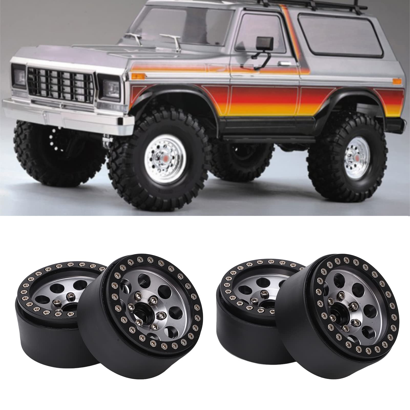 4 sztuki 1,9 cala RC Metal Beadlock 8 otworów okrągłe felgi do SCX10 90046 RC 1/10 Car (kolorowy)