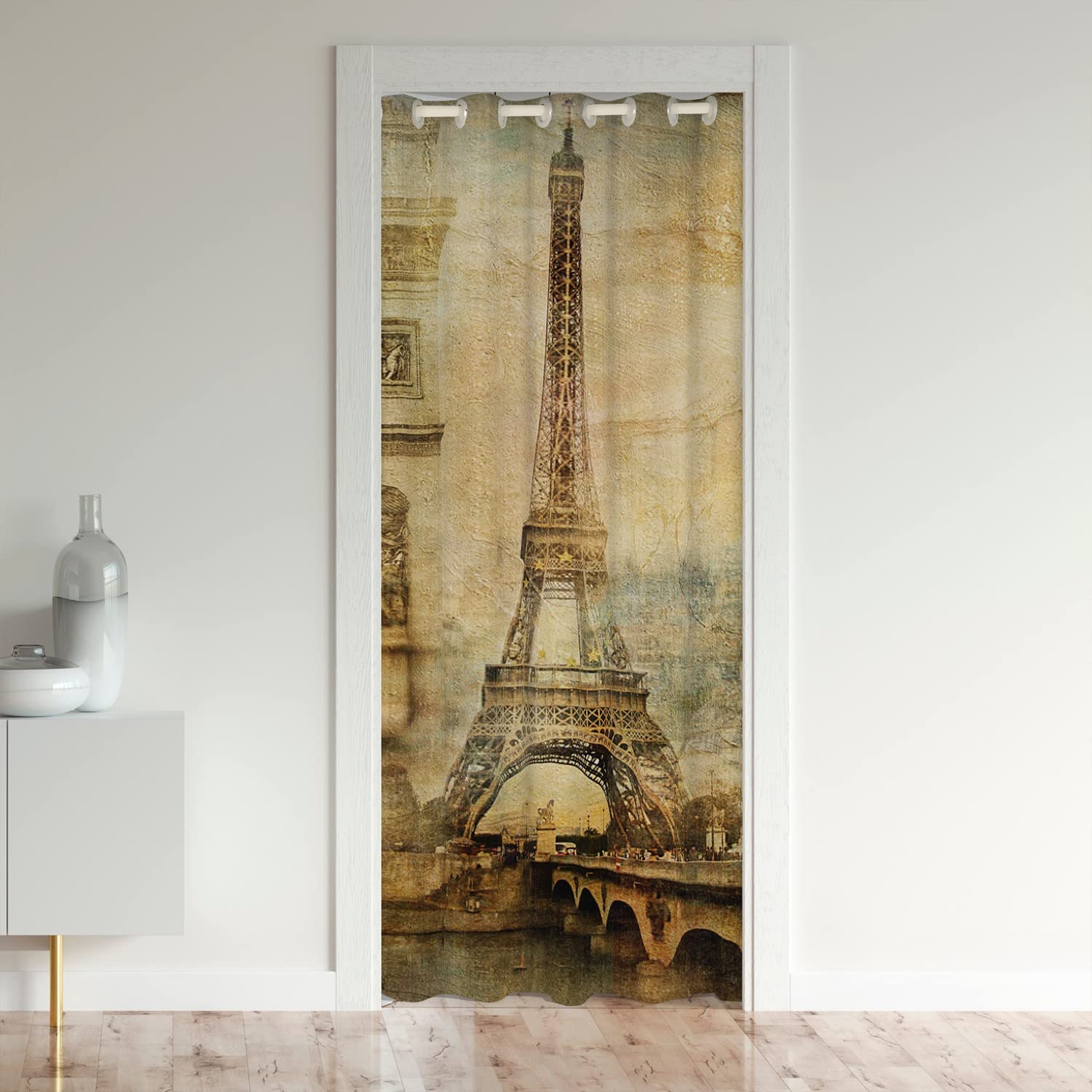 Tenda da doccia vintage con farfalle a forma di torre Eiffel con ganci