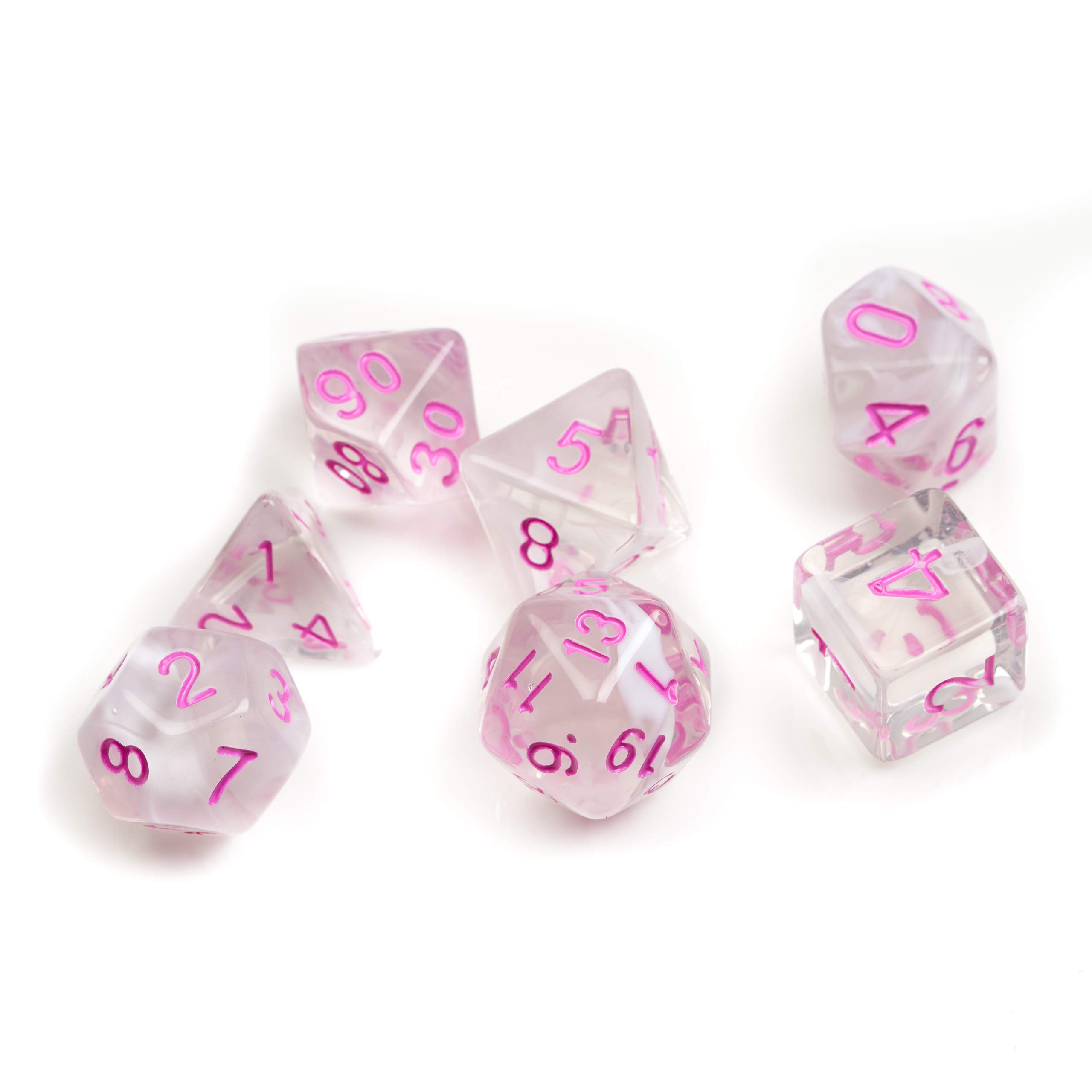 Sirius Dice - White/Cloud/Pink Ink RPG Polyhedral Dice - Set of 7
