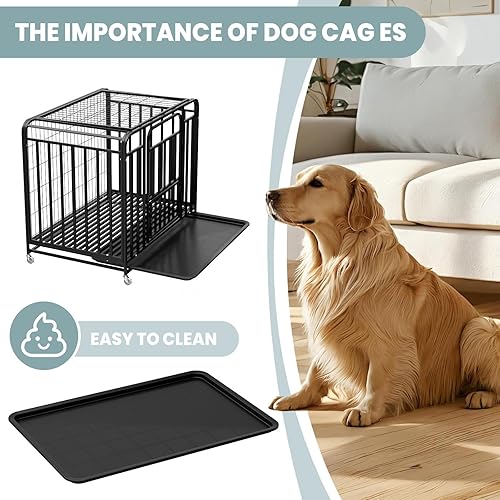 Miniatura 3 de Jaula resistente de 42 pulgadas para perros extragrandes, de acero a prueba de escapes, con ruedas bloqueables y puertas dobles, jaula XXL