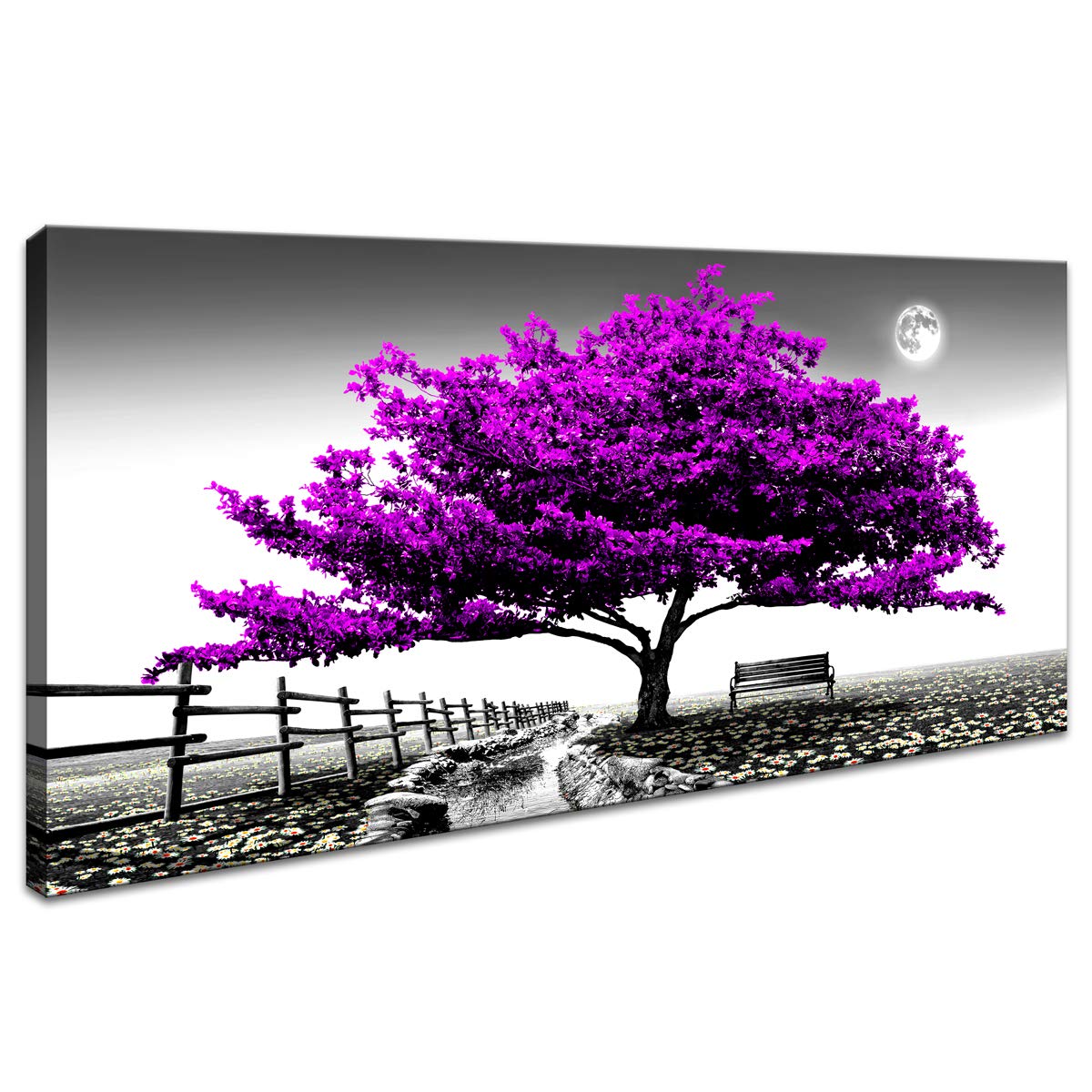 JLXART Wall Art for living Room Purple Tree Nature Landscape Canvas Wall Art 1 Pieces Modern Landscape Canvas print Artwork Contemporary Nature Pictures Prints Framed 20"x 40" Ready to Hang