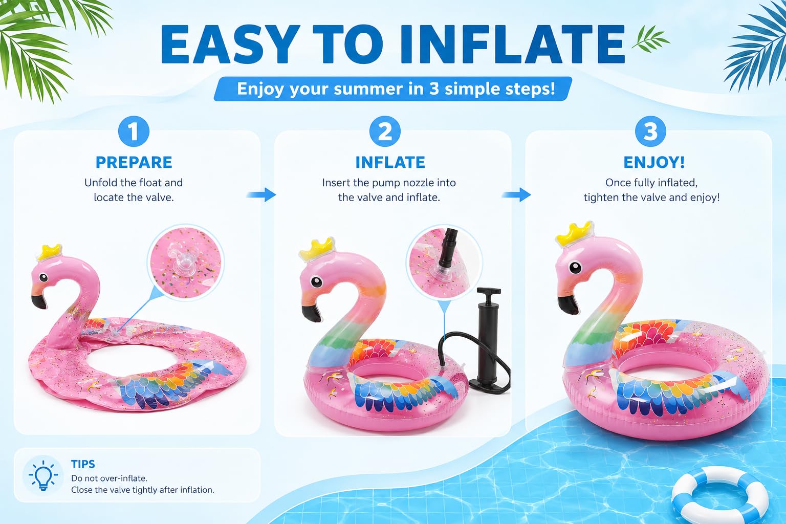 Yisscen Bouée Flamant Rose Gonflable 90 Cm – Avec Paillettes, Aide à La Natation, Jouet Aquatique Fun Pour Piscine Et Plage (adulte & Enfant)