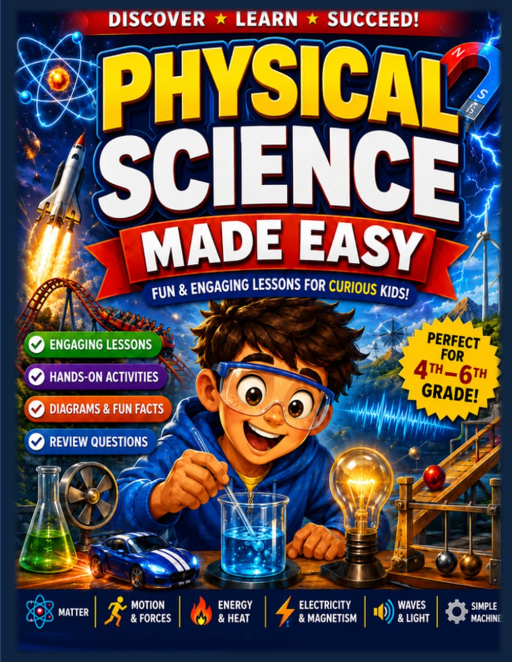 Physical Science Made Easy: Fun and Engaging Lessons, Activities, Vocabulary, Diagrams, Experiments, and Review Questions for Curious Kids in Grades 4–6! (Made Easy Learning Series)