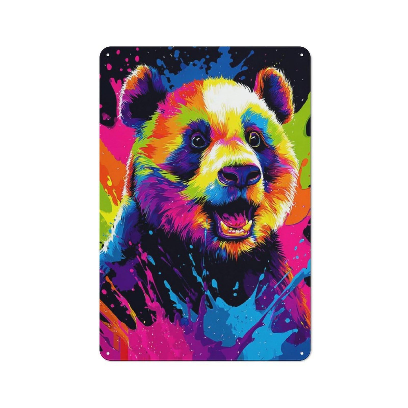 Junmoney Colorful Panda Splash Art Smart Metal Desk Wall Sign 30X20cm, Creative Space Decor For Workspace, Cafe, Shop Or Desk Area