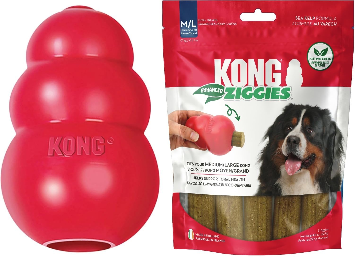 KONG Ziggies Treats - Giocattolo classico e confezione combinata di dolcetti Ziggies migliorati, giocattolo da masticare per cani di taglia grande