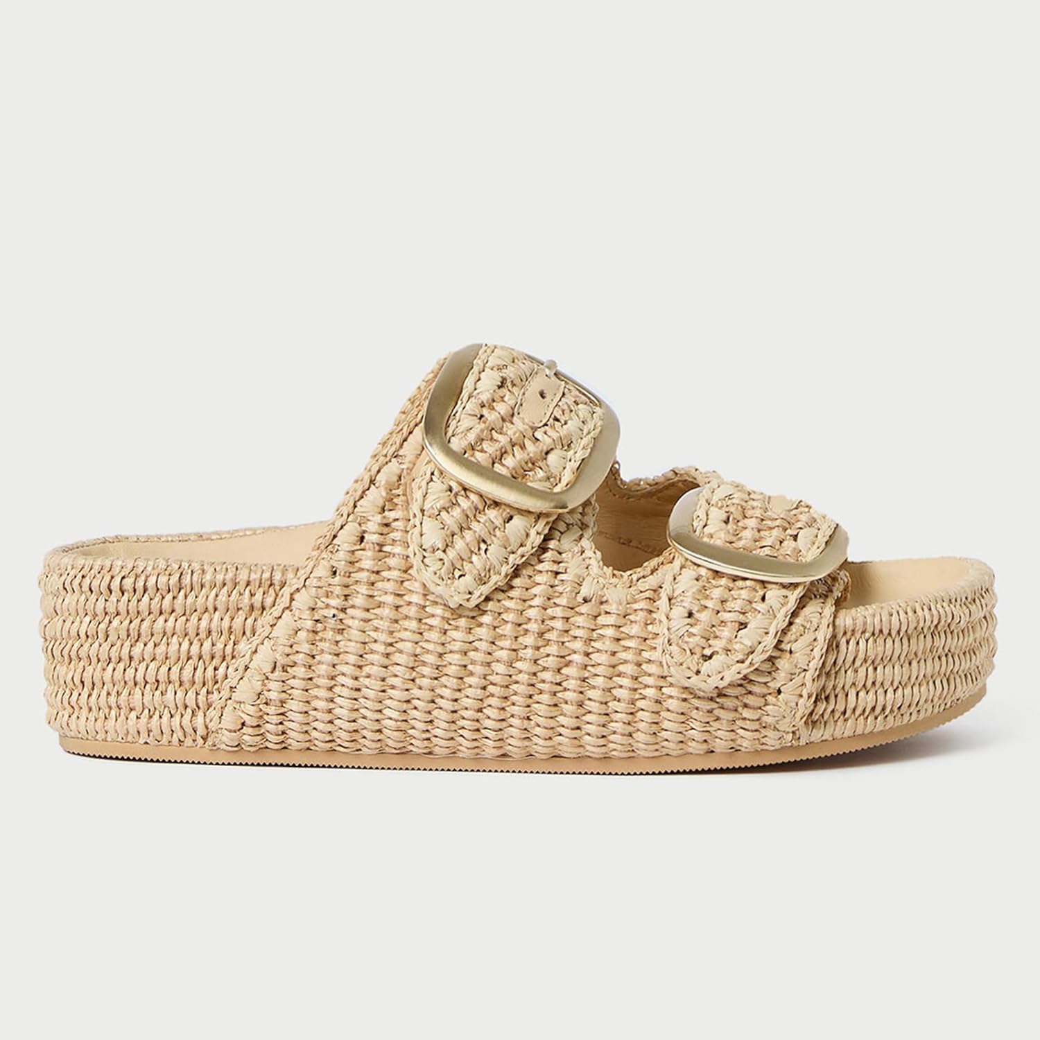 Arqa Raffia Platform Sandals for Women Open Toe Natural Straw Footbed Slides Comfortable Casual Adjustable Buckle Strap Woven Flatform Sandal Summer Beach Wedge Heel Slippers