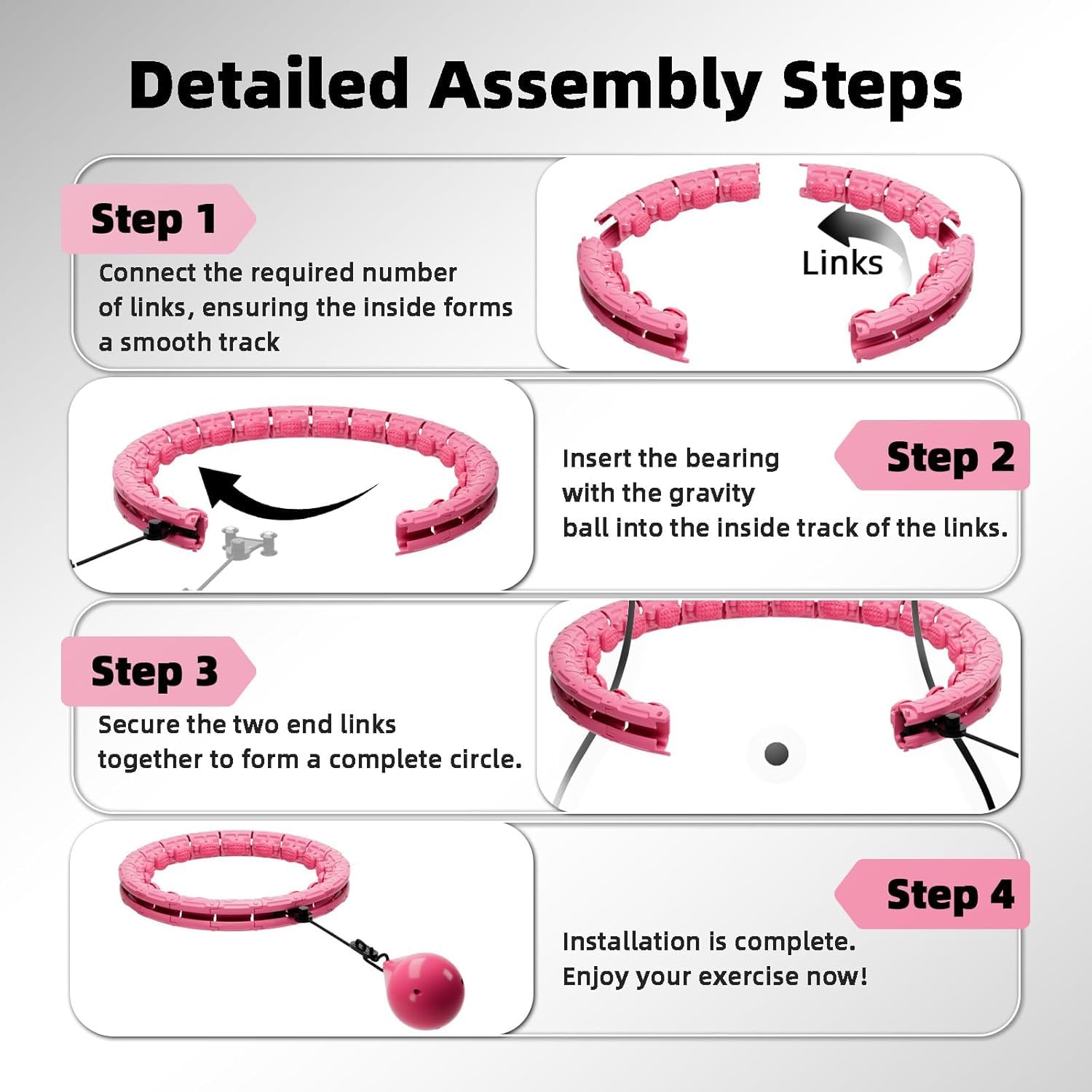 Hula Hoop Infinity - Aro de fitness de ABS rosa para pérdida de peso de | Smart Workout Hula Circle, 28 nudos desmontables ajustables hasta 60 pulgadas, ABS duradero para mujeres y principiantes