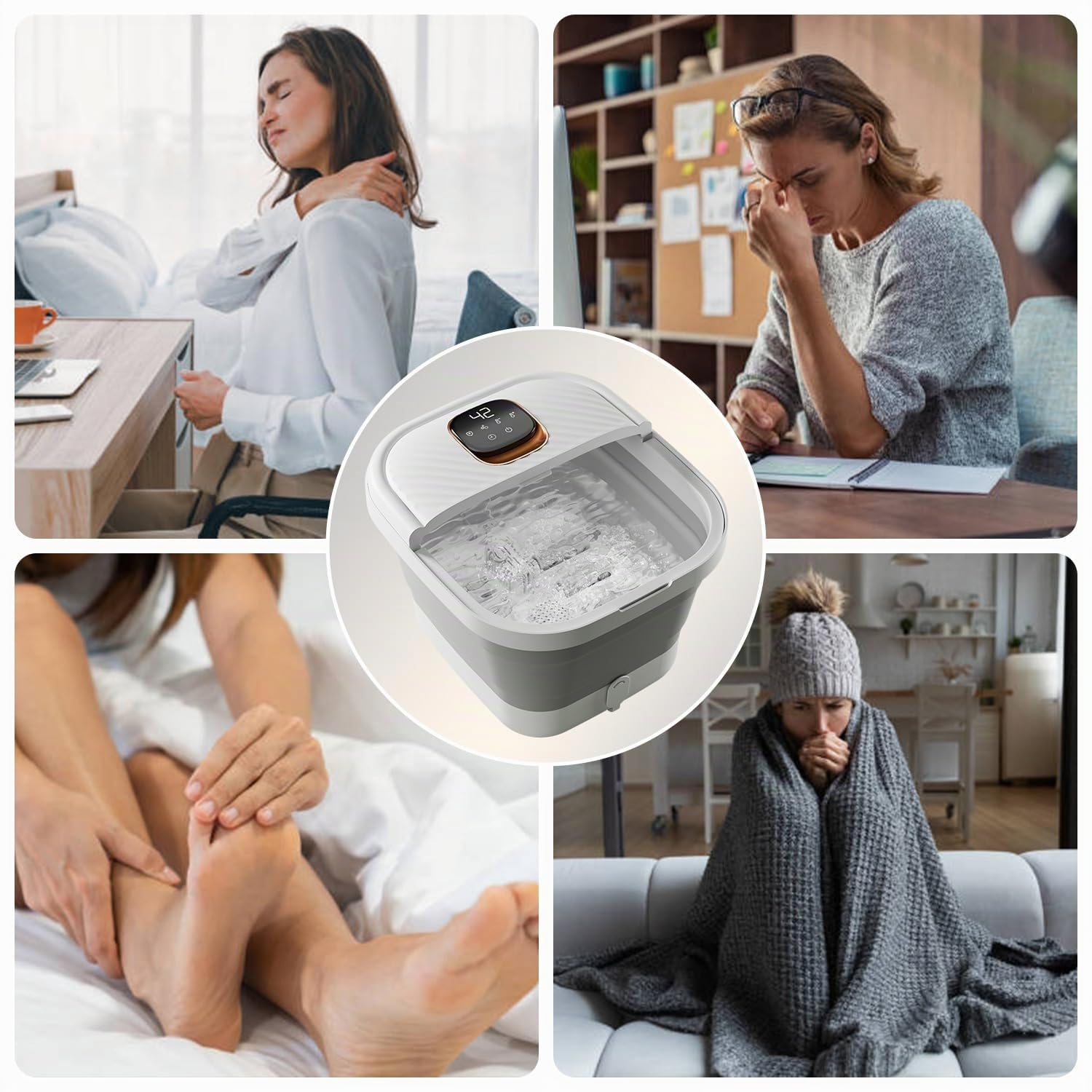 Bañera Spa Masajeadora de Pies Plegable con Calentamiento, Hidromasaje Para Pies 12 Niveles de Temperatura Ajustable, Esterilización UV Pantalla Táctil LCD Impermeable