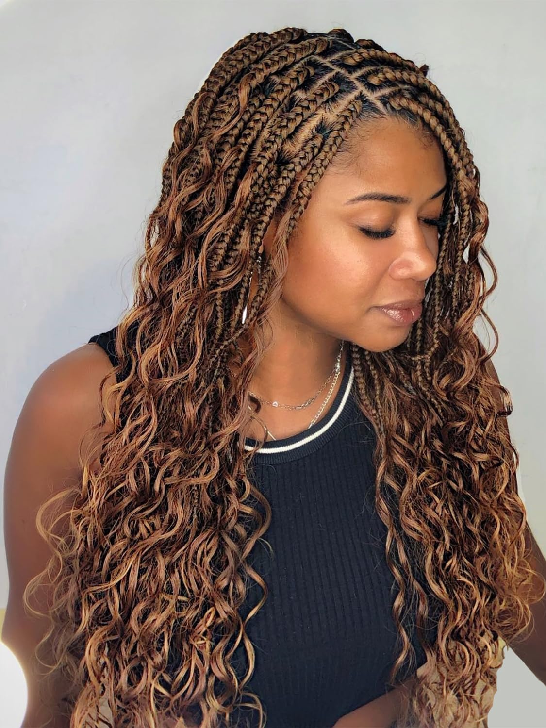 Brown Goddess Bohemian Box Braids Crochet Hair 7 Packs 18 Inch Boho Crochet Braids for Women Pre Looped Braiding Hair with Curly Ends, 30