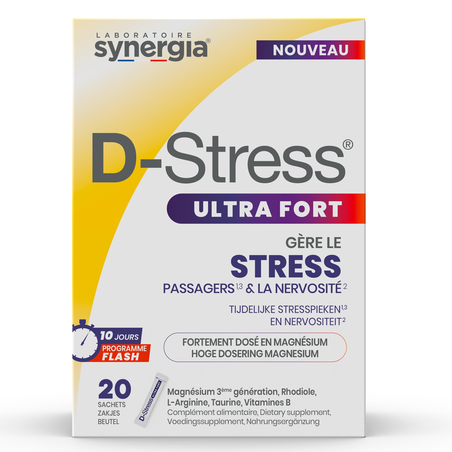 Pack Nerviosismo | 1 D-Stress ULTRA FORT 20 bolsas + 2 D-Stress comprimidos | Gestión de picos de estrés y nerviosismo | Laboratorio Synergia