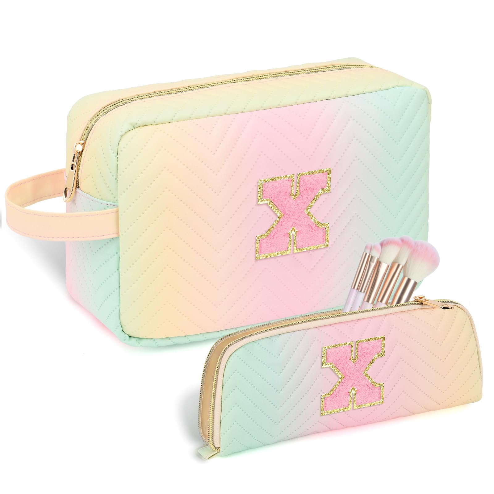 Sernaxi Personalized Initial Makeup Bag Waterproof Leather Cosmetic Bag Travel Toiletry Bag, Valentine’s Day Gift Makeup Organizer Case & Makeup Pouch