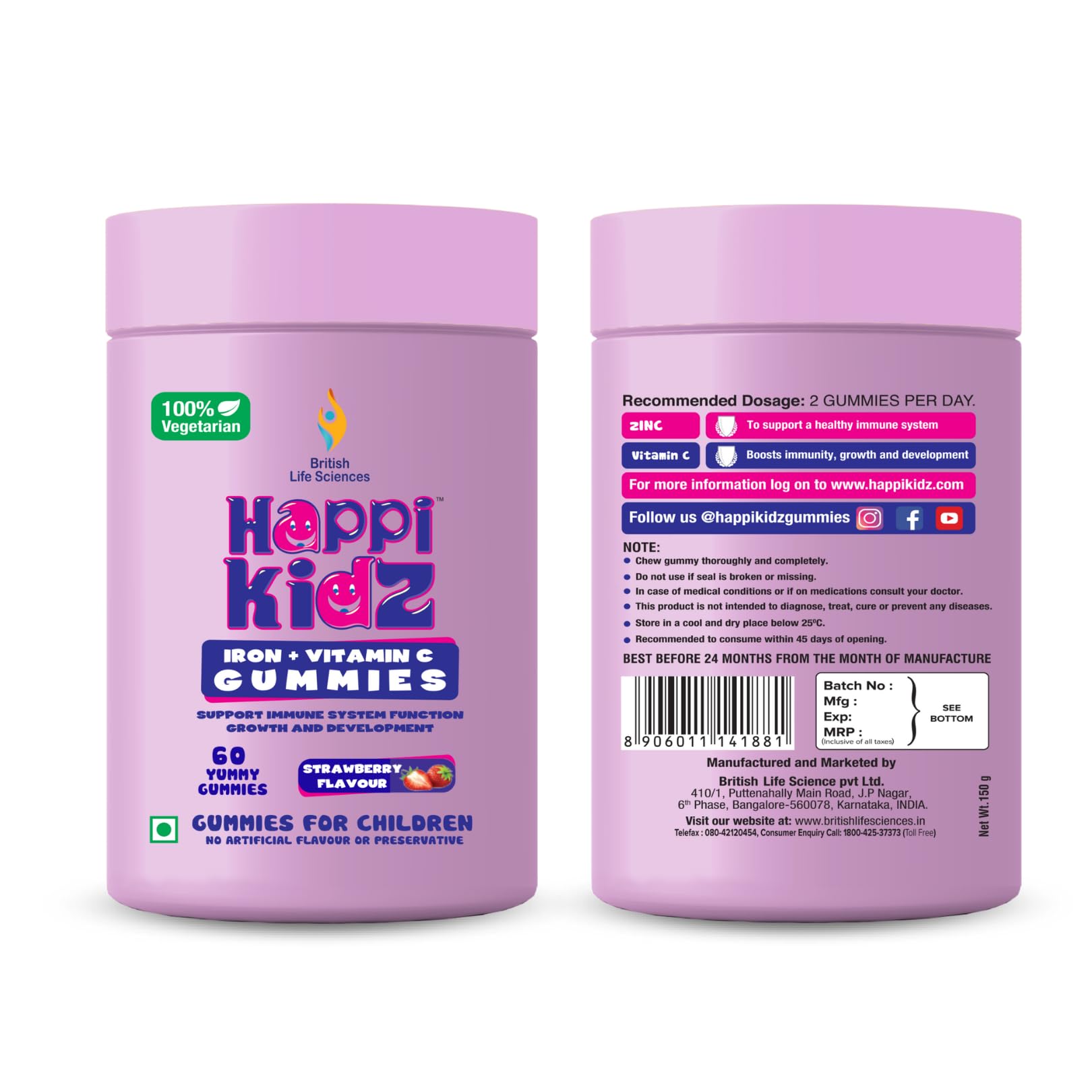 Happi Kidz Iron + Vitamin C Gummies For Kids-(120 Gummy Bears) -Supports Immune system function, Helps build red blood cells & overall growth and development (Pack of 2) 1