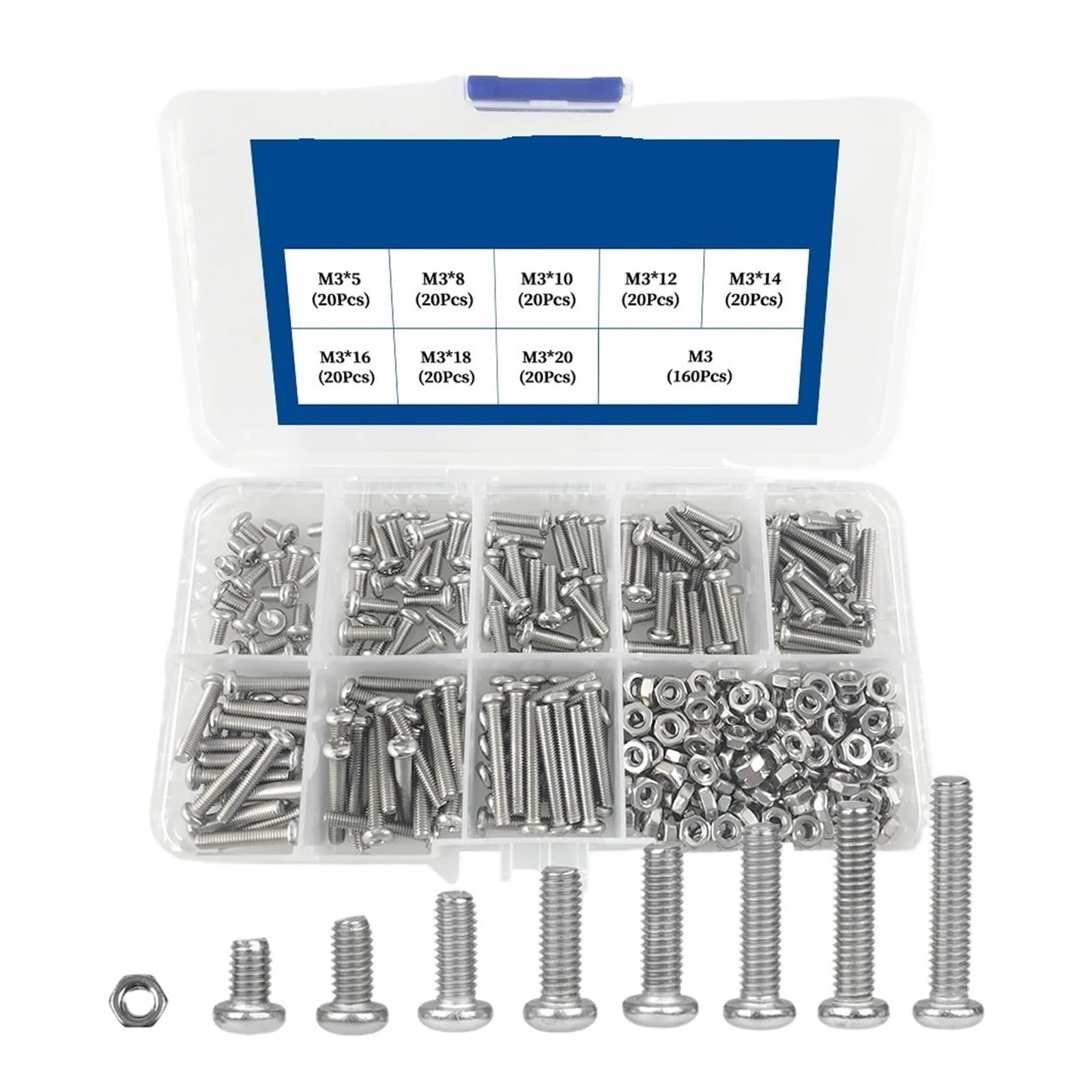 Kit De Tornillos Pequeños De Acero Inoxidable 304 M1-M3 For Gafas De Reloj(M3 (320Pcs))