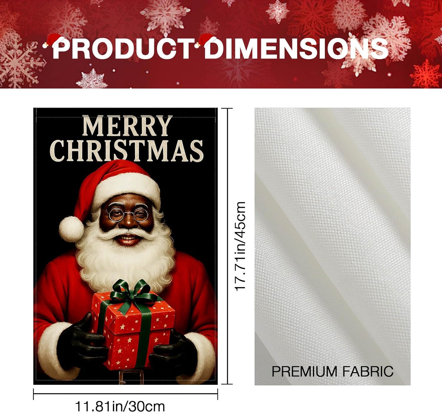 Black Santa Merry Christmas Garden Flag 12x18 Inch Holiday Gift Box Yard Banner Double Sided Seasonal Outdoor Flags Winter Porch Decoration for Lawn Patio Pathway Front Yard - Image 6