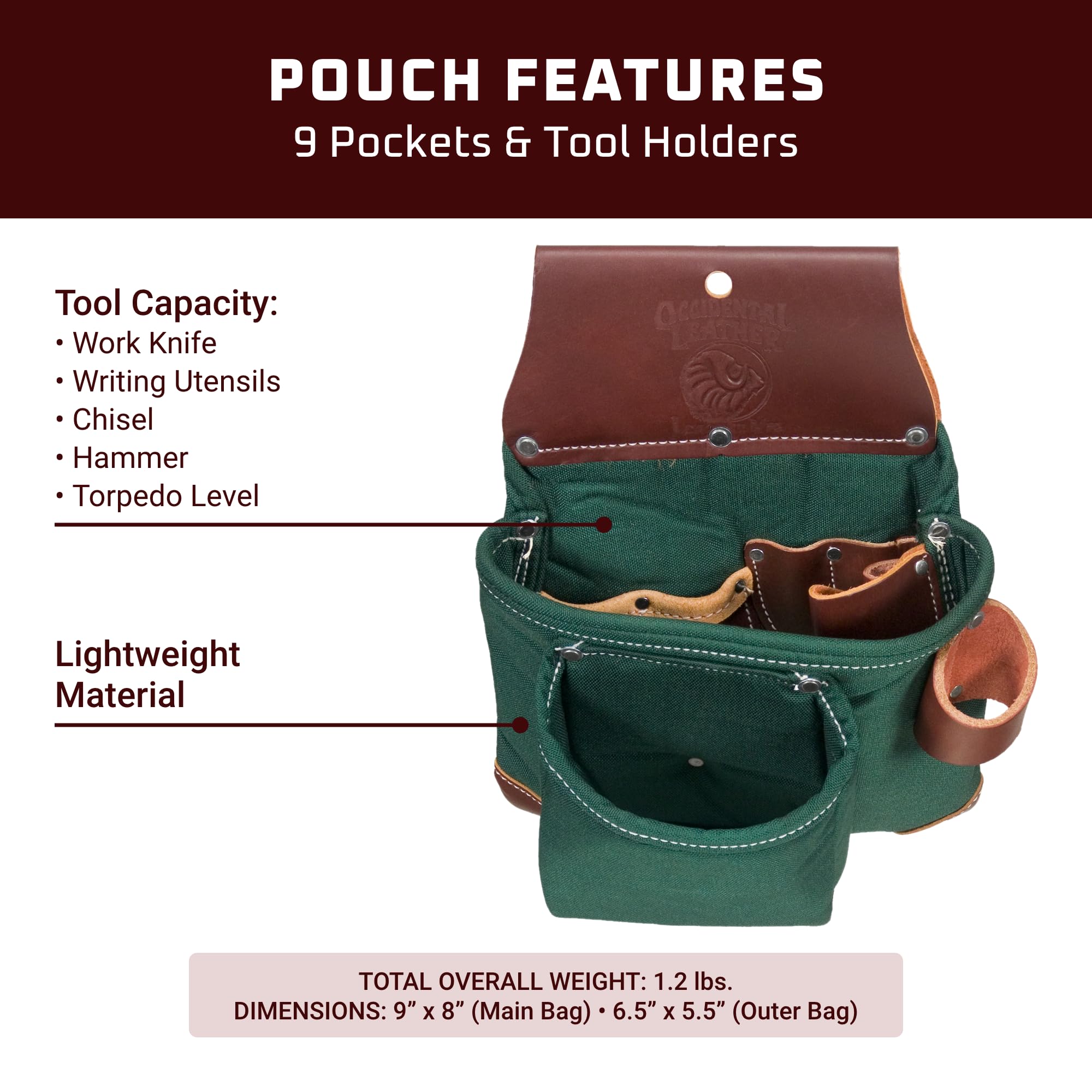 Occidental Leather OxyLights 2 Pouch Tool Bag - 9 Pockets & Tool
