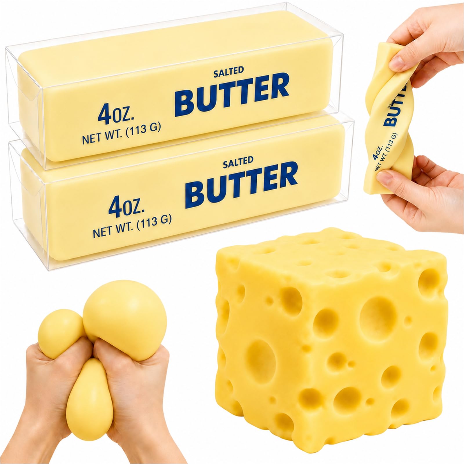 3Pack Butter Cheese Squishy, Butter Stick Slow Rising Squishy Toy Cheese Squeeze Toy Stress Balls Fidget Toys for for Adults Kids, Stress Relief Sensory Toy for Home Office Desk Relaxation
