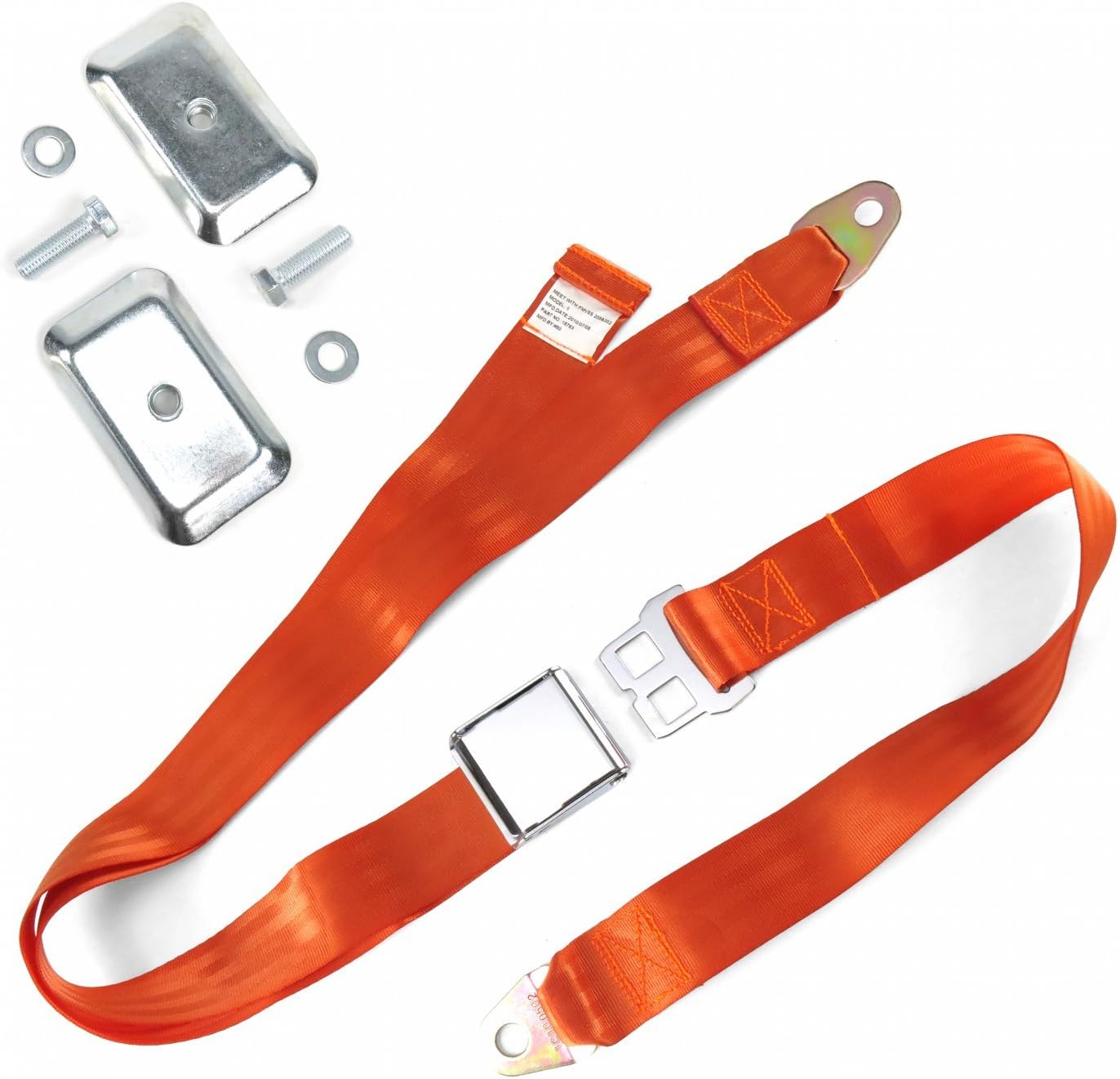 315423 2 Point Orange Airplane Buckle Lap Seat Belt with Flat Plate Hardware